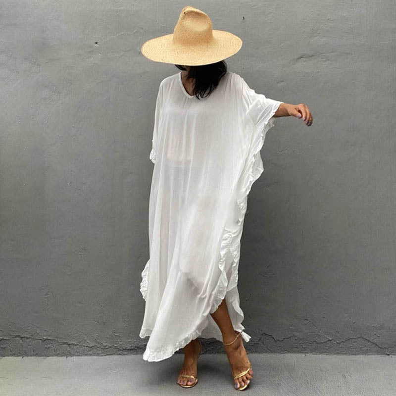 Rayon Beach Dress Loose Robe Seaside Vacation Beach Cover Up Swimsuit Sun Protection Outer Wear Women Crochet hook Bella Mia